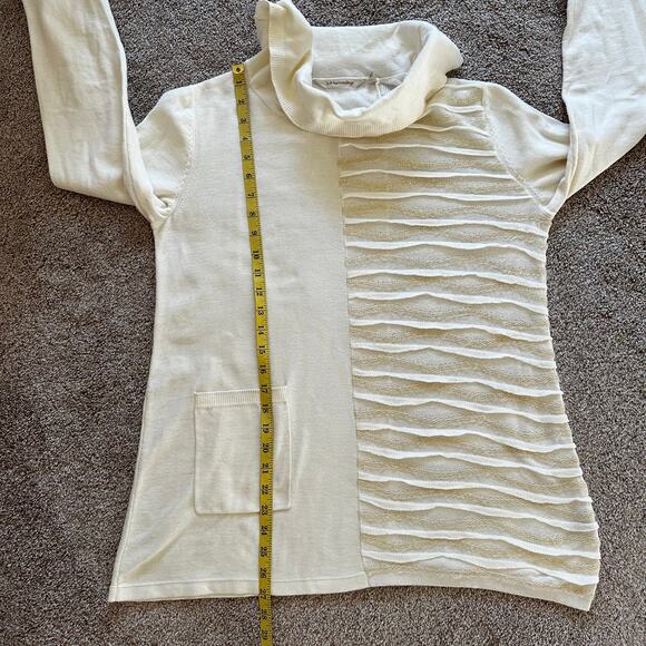 Soft Surroundings Sweater Tunic Cowl Neck Cotton Ruffle Ivory M Artsy Coastal - Picture 11 of 13